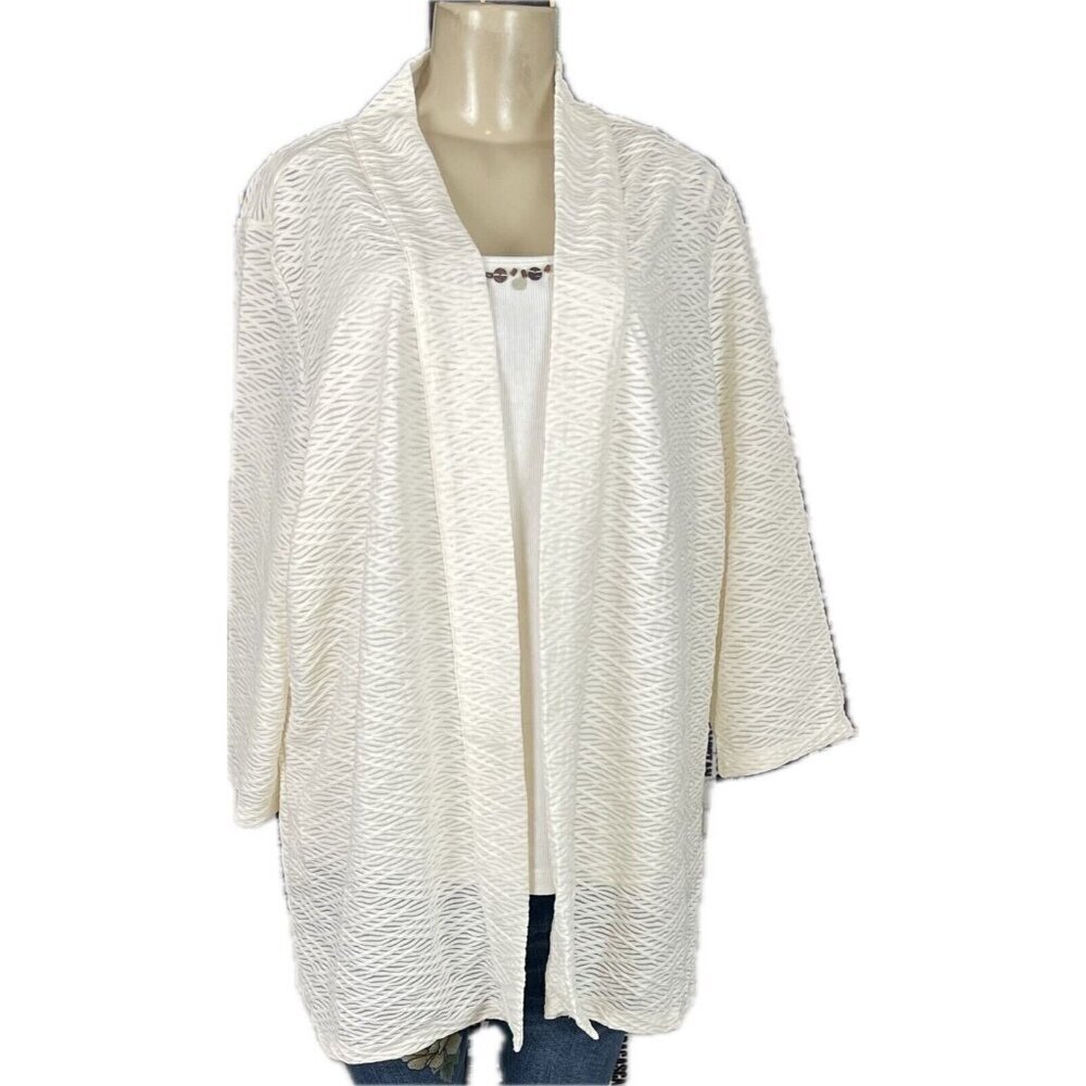 JM Collection +2X Eggshell Mesh Textured Weave Op… - image 2